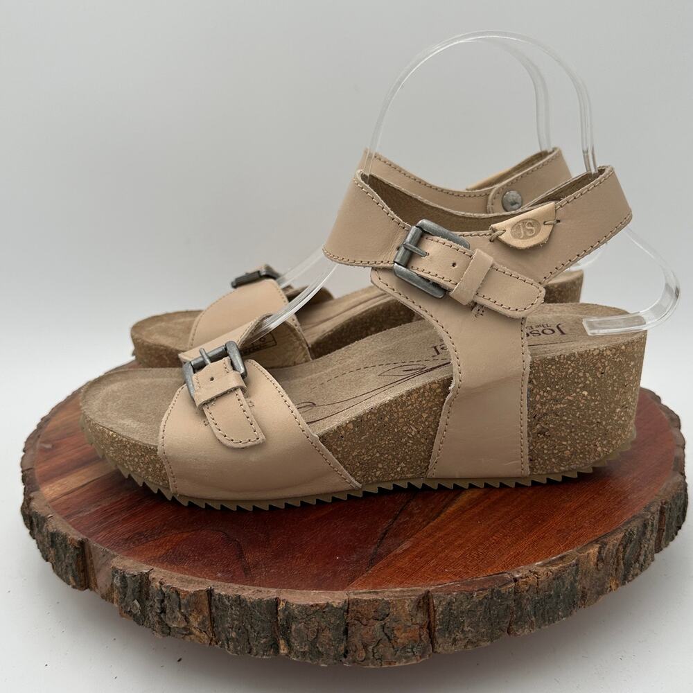 Josef Seibel Wedge Sandals Size 38 Beige EUC Comfort Cottagecore Boho Feminine